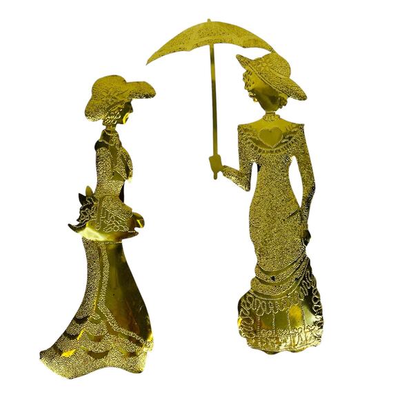 Tin Metal Victorian Lady Art 10” Wall Hanging Home Interiors Gold Vtg Set 2 Pc - Picture 7 of 7